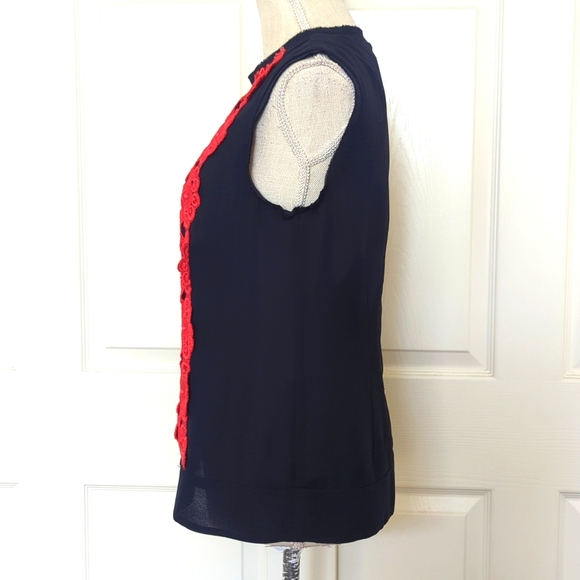 Nanette Lepore Embroidered Red and Blue Sleeveless Blouse - Picture 4 of 7